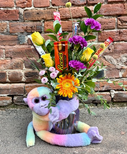 Monkeying Around Plush, candy, and fresh florals
