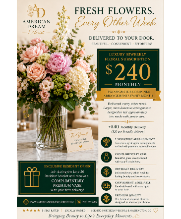 Monthly Floral Subscription Plan Two Fresh Bouquets a Month in Arlington, VA | The American Dream Florist