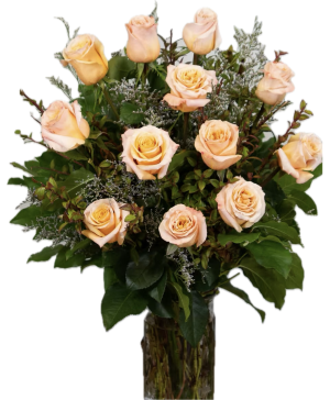 Morning Nectar Peach Roses Vase Arrangement