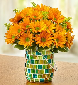 Mosaic Spring color Daisy (blue or gold vase) Fresh Daisy 