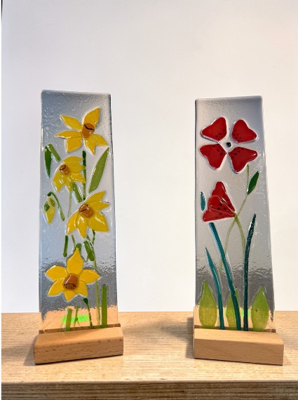Mosaic Glass Flowers with Stand 