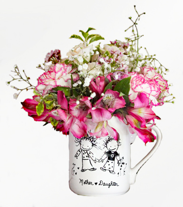 Mother and Daughter Variety of fresh cut flowers in a 16 oz. mug