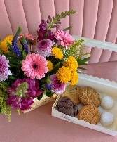 Baking & Blooms Bundle  Basket Arrangement & Cookie Box