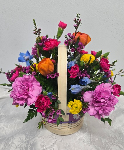 Mother's Day Basket Fresh Flowers in Wood Chip Basket