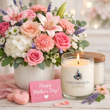 Mother’s Day Exclusive: Fresh and Fragrant Seasonal Arrangement and Candle in Brentwood, TN | BRENTWOOD FLOWER SHOPPE