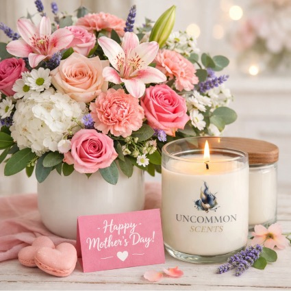 Mother’s Day Exclusive: Fresh and Fragrant Seasonal Arrangement and Candle