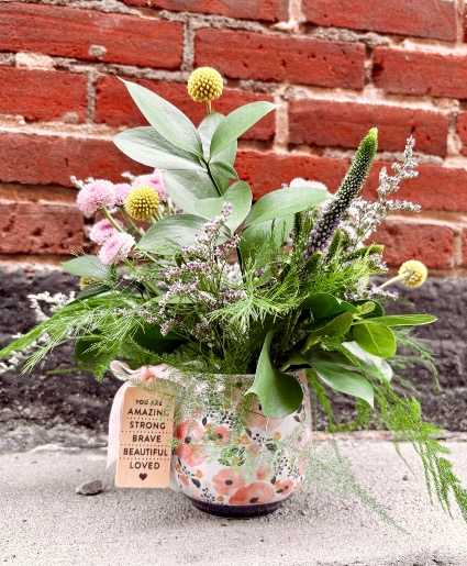 Mug of Cheer Inspirational mug, filled with flowers