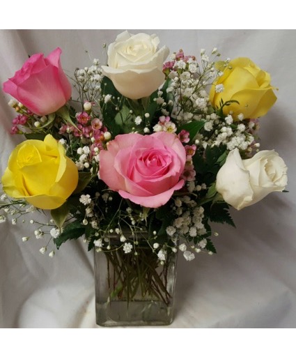 Bright Colorful Half Dozen Roses  Flower arrangement 