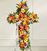 Multicolor Bright Mixed Flower Standing Cross 