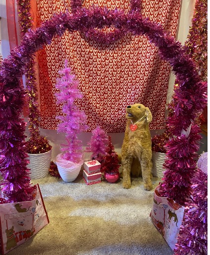 my pink holiday vignette perfect for a pink theme pickup rental great for selfie station 