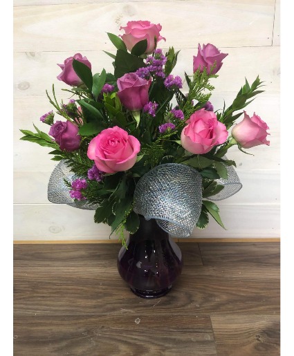 Dozen pink/Purple Roses Fresh Flowers
