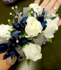 Navy and Silver Wrist Corsage