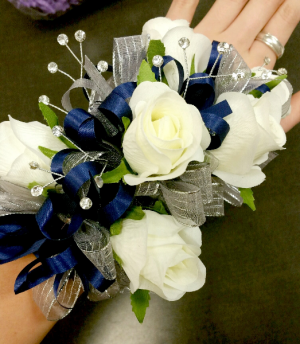Navy and Silver Wrist Corsage in Mount Pleasant, TX - DESIGNS BY LISA
