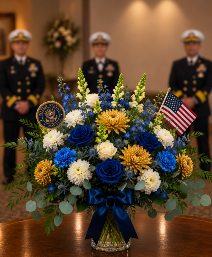 Navy Honor & Glory Bouquet Call Us for Faster Service & Daily Specials: (915) 303-8500 Text Us to Order Anytime: (915) 505-3708 Your trusted source for Flowers & Delivery in El Paso TX 