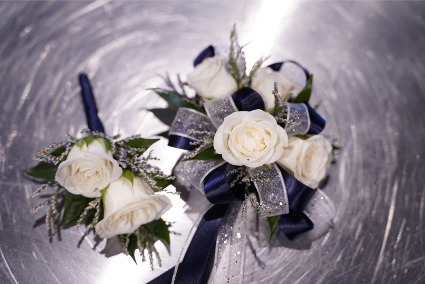 Navy & White  Wristlet & Boutonniere Set 