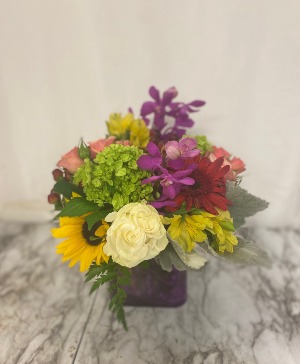 Neon Nights Cube with bright colored flowers
