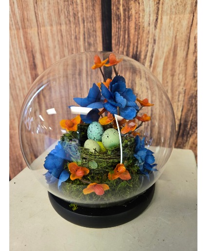 SOLD  Nest in Glass Artificial Flowers