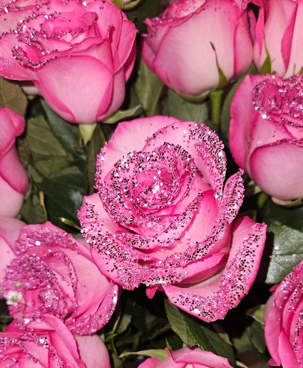 NEW !!!!! DOZEN PINK CRYSTAL ROSES BOUQUET 