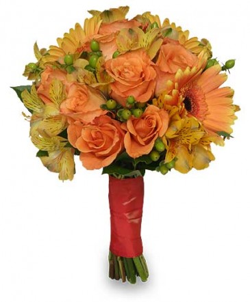 Wedding Bridal Bouquet Sunny Yellow & Peach in Talladega, AL | GAITHER'S FLORIST