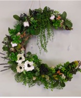SOLD  NFS-Perm12  Crescent Green Wreath ARTIFICIAL (SILK)