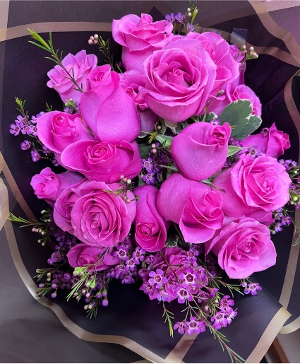Oh so pink 24 pink roses in wrapped bouquet  roses 