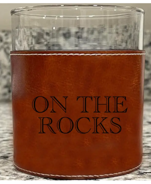 On the Rocks Cocktail Faux Leather Rocks Glass 