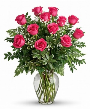 One Dozen Hot Pink  Roses