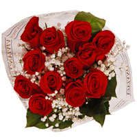 Wrapped Bouquet Red  Roses ((Pick up Only)) One Dozen Long Stem Roses 50&60 cm  