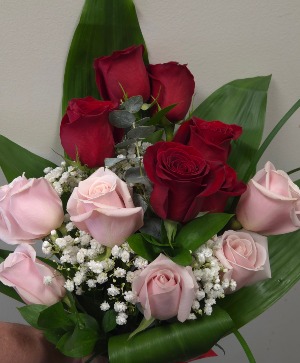 One dozen mixed red and pink roses Arm bouquet 