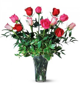 One Dozen Multi Colored Roses Rose Arrangement