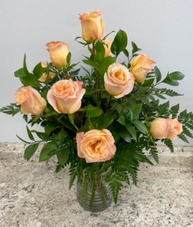 One Dozen Peach Roses Rose Arrangement