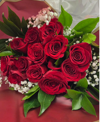 One dozen red roses wrapped Cut flower bouquet 