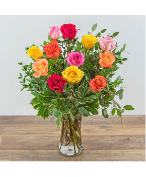One Dozen Vibrant Roses 