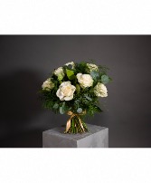 One dozen white roses Hand tied bouquet