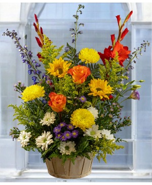 Radiant: Mixed Color with Sunflowers Basket Arrangement