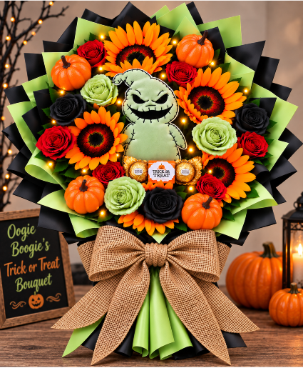 Oogie Boogie’s Trick or Treat Bouquet Call Us for Faster Service & Daily Specials: (915) 303-8500 Text Us to Order Anytime: (915) 505-3708 Your trusted source for Flowers & Delivery in El Paso TX 