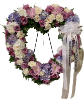 Open Heart Standing Spray w/ Lavender/White Roses 