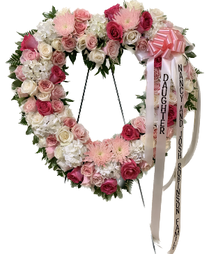Open Heart Standing Spray w/Shades of Pink Roses 