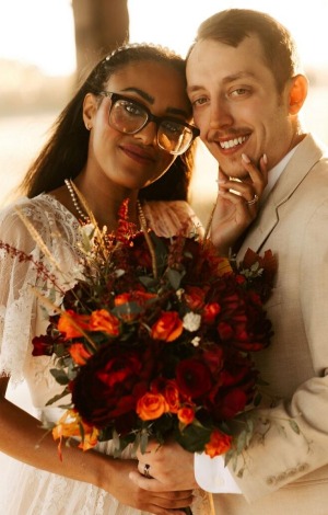 Orange and Burgandy rose-leaves fall wedding 