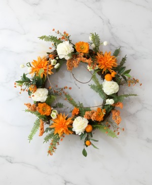 Silk Orange and White Grapevine Wreath Powell Florist Exclusive