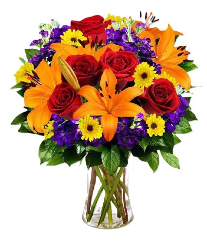 Orange Lily and Red Rose Bouquet fall