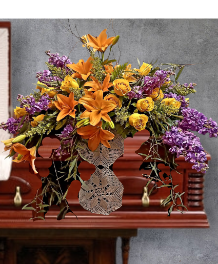 Orange lily and yellow roses 
