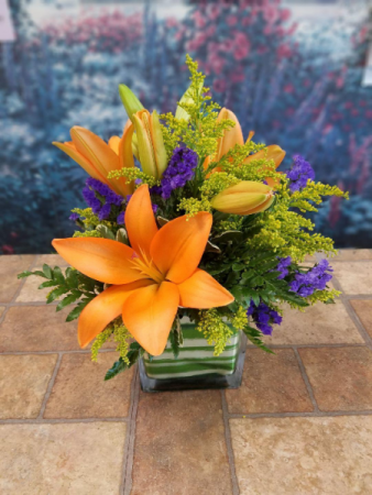 Orange Lily Dreams Orange Lilies in Cube Vase 