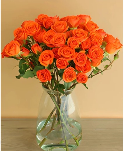 Orange spray roses vased 