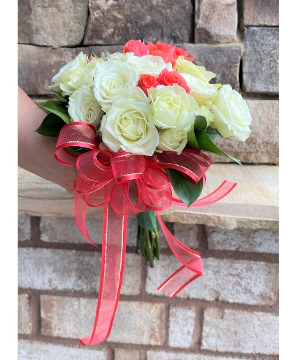 Orange & White  handheld Prom Bouquet