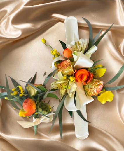 Orange & Yellow Corsage and Bout dance flowers