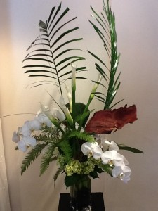 Phaleonopsis Orchids with Tropical Foliage Contemporary Arrangement