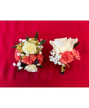 Oriental Hue Wrist Corsage and Boutonnière 