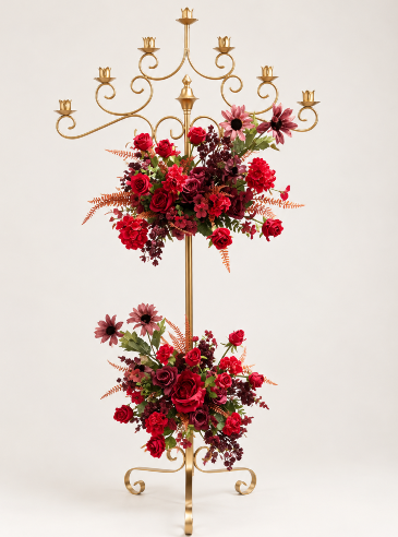 Ornate Gold Candelabra Floral Stand  (Rental item) in Etobicoke, ON | RHEA FLOWER SHOP