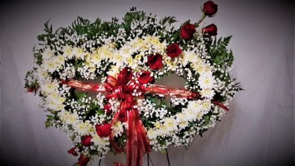 Our Hearts joined forever Double heart easel arrangement